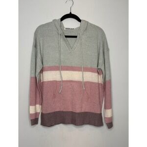 One Eleven North Womens Colorblock Knit Hoodie Mauve Green Size Medium